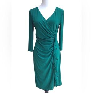 Evan Picone Black Label Green Long Sleeve Ruffle Dress Size 8